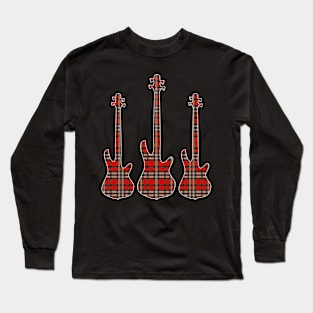 Red Black Plaid Matching Christmas Pattern Bass Player Long Sleeve T-Shirt